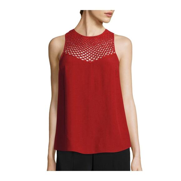 A.L.C Quinn Crochet Blouse Top Red Viscose Blend High Neck Sleeveless Sz 2 - Picture 1 of 6